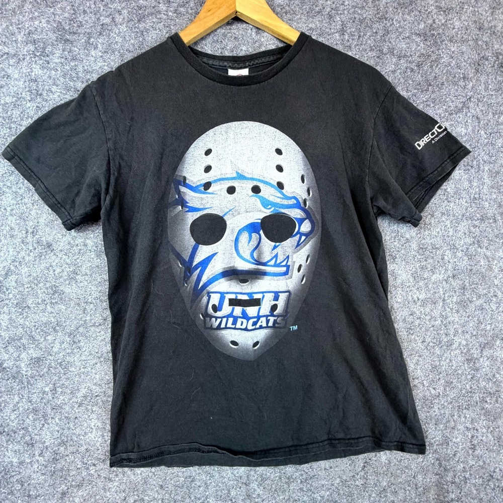 Delta T-Shirt Men Medium Black Hockey Goalie Mask Graphic New Hampshire Wildcats